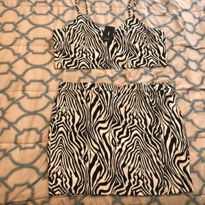 Plus Size Zebra Print Crop Cami & Mini Skirt Set